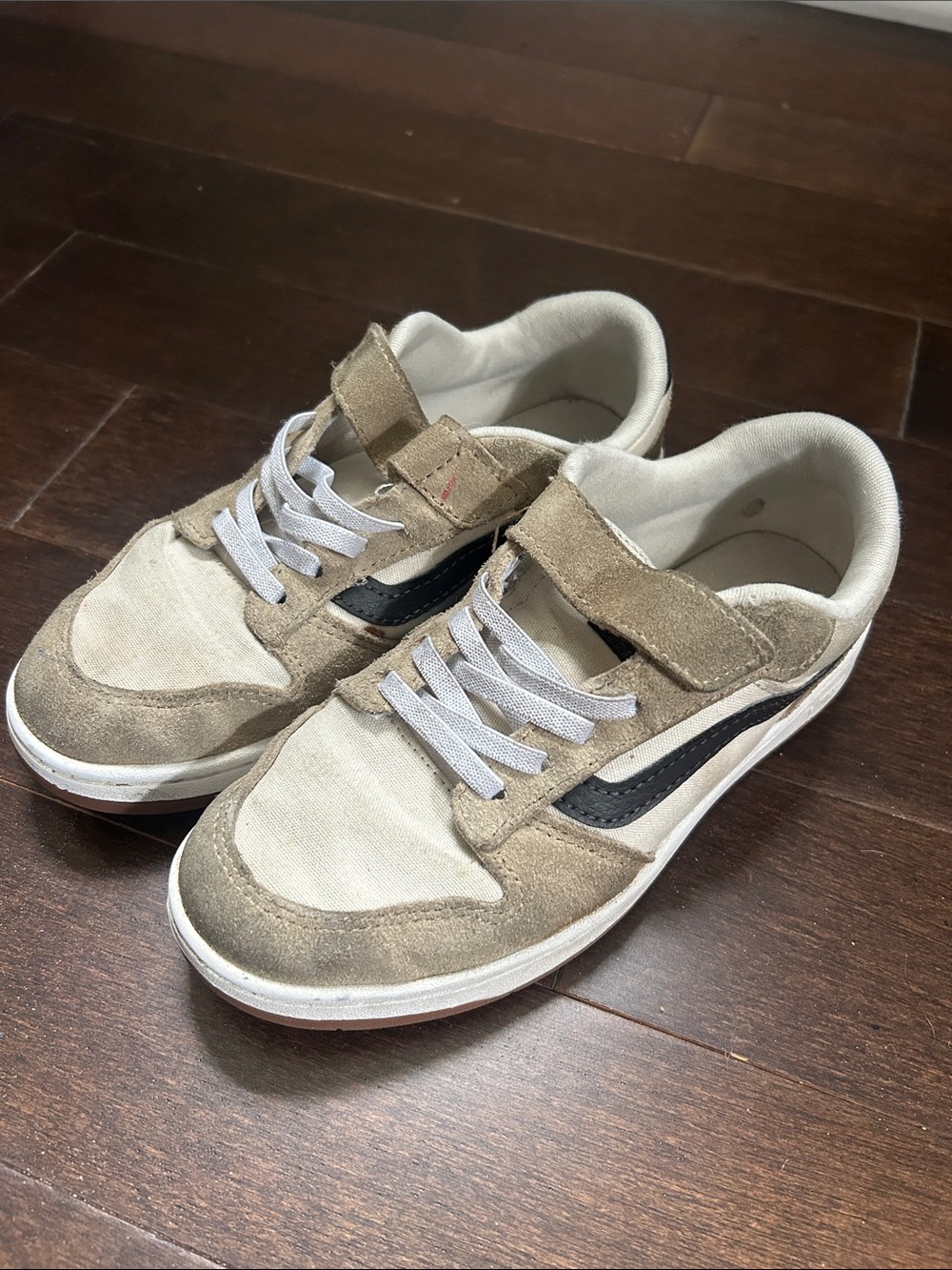 Vans Men’s Low-Top Suede & Canvas Sneakers in Beige with Black Stripe